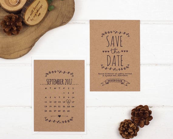 Rustic Save The Date Card - A6 Brown Kraft