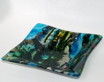Fused Glass Boiled Bright Square Bowl