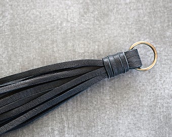 Black Deerskin Leather Tassel, 140mm, Pendant Handmade Accessory, 1 Piece