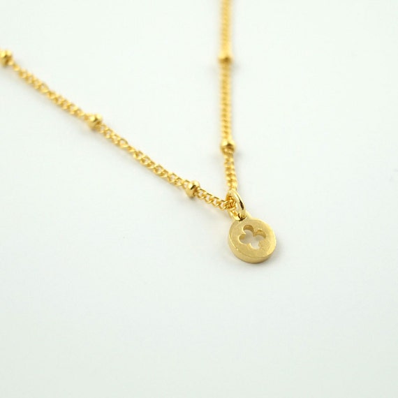 Lucky Clover Necklace Gold Satellite Chain Four Leaf Clover