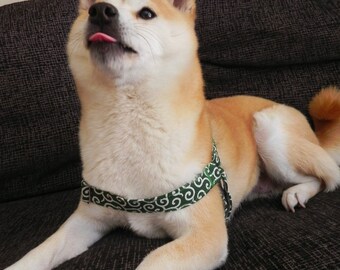 Green Karakusa dog harness, step in dog harness, easy to use, Shiba Inu harness, GREEN KARAKUSA II