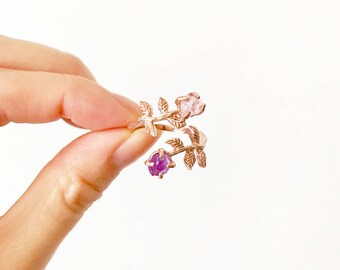 Elegant Rose Quartz Ring. Amethyst ring. Rose gold ring. Amethyst. Art deco ring. Raw Gemstone ring. Vintage inspired rose gold ring.