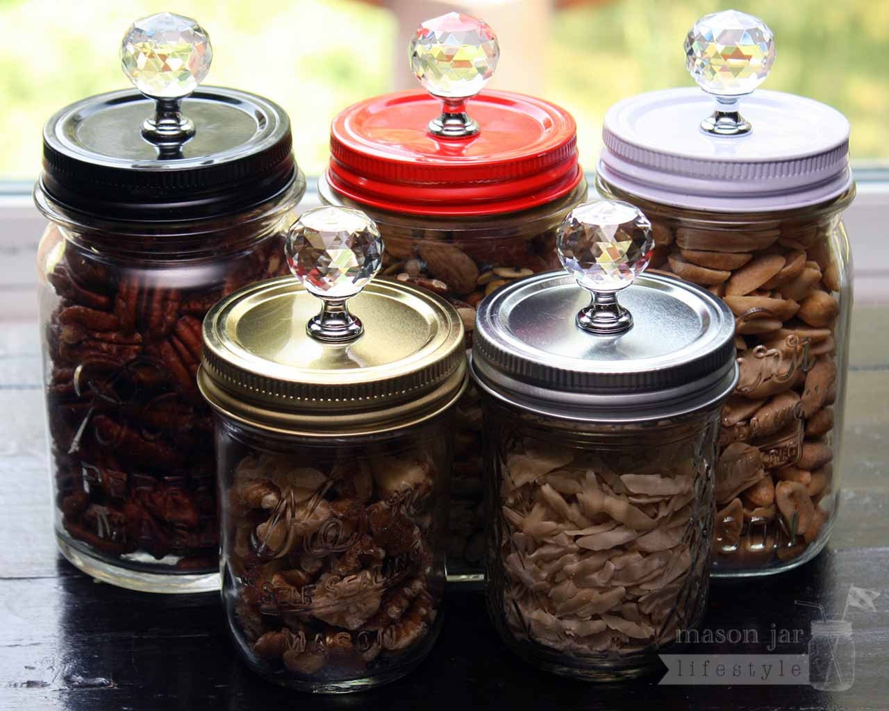 Mason Jar Canister Lids 4pack / Crystal Knob Lids for Regular