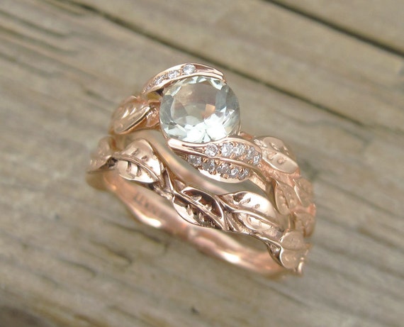  Wedding  Set Rose Gold  Engagement  Ring  Set Leaves  Ring  Set