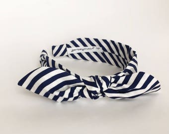 Cute dolly bow Headbands for women narrow side knot headband Women's Fabric Headband Adult headband woman sailor nautical navy blue stripe