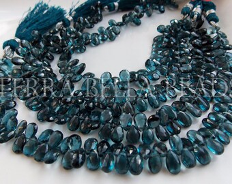10 piece strand LONDON BLUE TOPAZ faceted gem stone pear briolette beads 7mm - 8mm