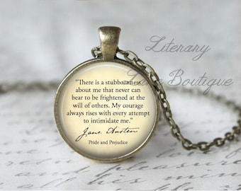 Jane Austen, 'My Courage Always Rises', Pride And Prejudice Quote Necklace or Keyring, Keychain.