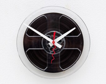 audio reel clock, Audio lovers gift, analog clock, Steampunk clock, upcycled analog tape reel, music lover Recycled magnetic tape reel clock