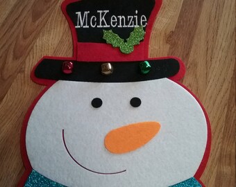 Personalized lg Snowman Doorknob Hanger