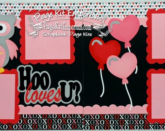 Scrapbook Page Kit Valentine Owl Hoo Loves U? Boy Girl Baby 2 page Scrapbook Layout 028