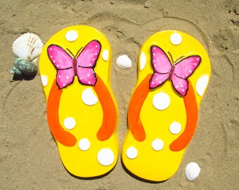 Beach garden decor - Flip flop decor - Garden decor - Beach decor - Beach coastal decor - Garden stone - Concrete garden decor - Flip flops