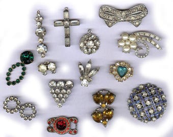 fourteen vintage art deco rhinestone BOX LOT oldness antique rhinestone REPURPOSE bridal antique inspiration assorted shapes as is