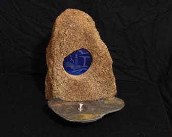 Rock candle with etched stained glass insert