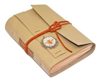 Leather Journal with Tea Stained Paper, Queen Bee Charm, Garden Lover Diary, Light Sage Green Traveler's Journal, Mother's Day Gift Idea