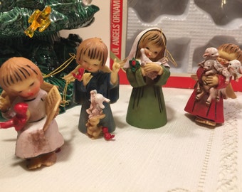 Lil Angels ornaments set of 4 Hong Kong - vintage angel ornaments - new in box - old stock - sweet angels with animals - angels with birds