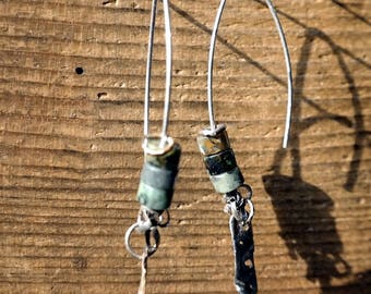 Turquoise earrings Silver Earrings, Silver Jewelry, Sterling Silver, Silver earrings, Long earrings, Modern, Green Earrings,