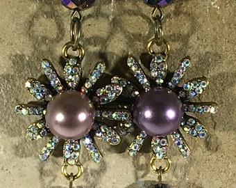 50% OFF Purple Round/Floral Crystals Earrings
