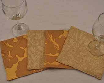 Gold Silk Large Coasters Upcycled Fabrics Reversible Square