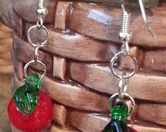 Glass lampwork apple dangle earrings