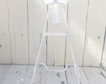 Cross Easel, White Metal Easel, Religious Decor, Art Prop, Shabby Cottage Chic, Home Decor, Book Easel, Cookbook Stand, Small Art Easel