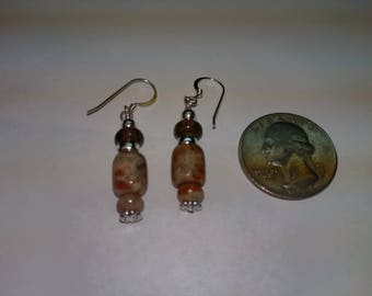 Sterling silver and coprolite (Dino dung) bead earrings