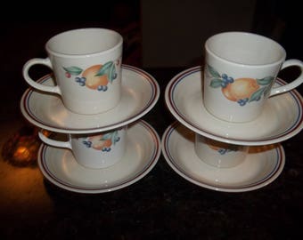 4 Corelle Abundance Coffee, Tea Cups, and 4 Saucers Made in the USA