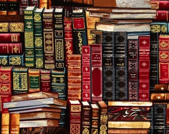Books Fabric, Stacked Library Books, by the yard, Book Lover, Timeless Treasures, TheFabricEdge