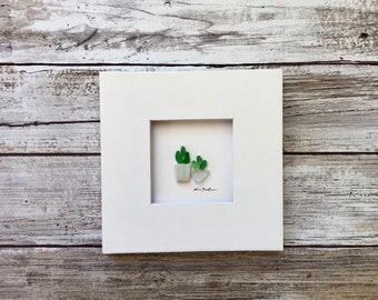 Seaglass Art, Art for Small Space, Original Art, Sharon Nowlan, 5 by 5, Botanical, Nova Scotia Art, Folk Style, Minimalist art, wall art