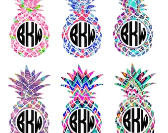 Lilly Pulitzer Inspired Pineapple Decal - Yeti Decal - Monogram Decal - Laptop Decal