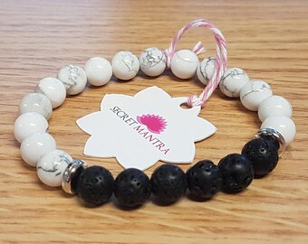 Bracelet White Howlite lava rock essantial oil diffuser Mala SM0061