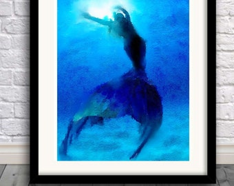 Watercolor Mermaid Painting,Beach Decor,Mermaid Tail,Mermaid Print,Mermaid Wall Art,Mermaid Painting,Sea, Christmas Pic No 1