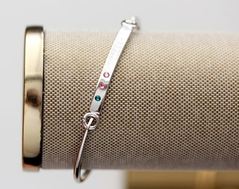 Birthstone Bangle Bracelet - Personalized Birthstone Bangle Bracelet, Mother's Day Gift, SWING TOP SILVER Bar, Gift for Mom, Birthstones