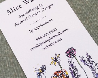 Business card with Wildflowers,personalized floral calling card - Set of 50