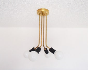 Brass 4 Arm Modern Flush Mount Ceiling Light Atomic Sputnik Industrial Contemporary UL Listed