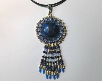 Beaded Pendant "Dark Blue Magical Stone"