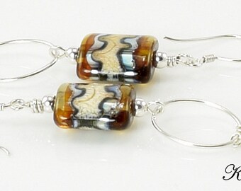 Lampwork Earrings -Rootbeer Gold Metallic Lampwork Swarovski Crystal Dangle Earrings - KTBL