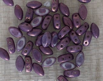 4x7mm Lila Vega Luster Czech IrisDuo 2 Hole Oval Beads, Lila Vega Luster Iris Duo Beads, 40 Beads, Lila Vega Luster IrisDuo Beads, 5219