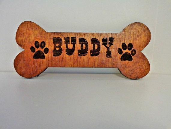 Dog Name Plaque Rustic Personalized Large Bone Name Plate