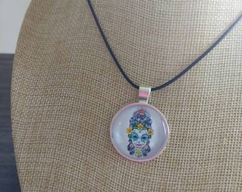 Female sugar skull day of the dead pendant and necklace