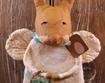 Primitive Easter Bunny Angel, OOAK, handmade paper mache, Primitive Easter Rabbit