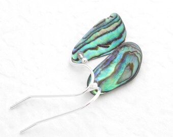 Natural Sea Shell Earrings, Green Paua Abalone Shell Jewelry
