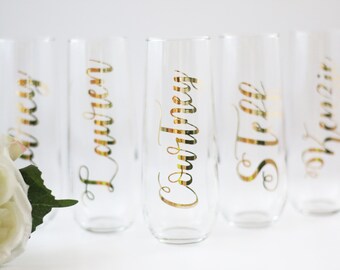 PLASTIC, Personalized Champagne Flutes, Bridal Party Gifts, Engagement Gift, Bridal Gift, Stemless Champagne Flutes