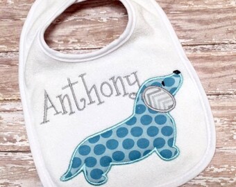 Custom Monogrammed Weiner Dog Baby Bib