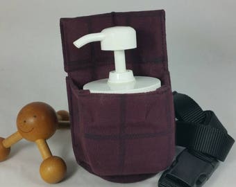 Massage Therapy 4oz lotion jar hip holster, maroon with black crosshatch, black belt