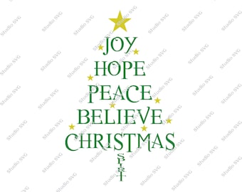 Joy, Hope, Peace, Believe, Christmas, Digital Cut File, Vinyl Cutting File, SVG, DXF, EPS, Silhouette, Studio, Studio 3, Red, Green, Cricut