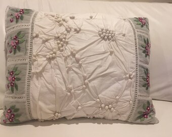 Cotton embroidered decorative pillow