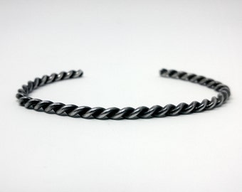 Navajo Silver Rope Design Cuff Bracelet c. 1940, size 6.0 Gorgeous Heavy Patina