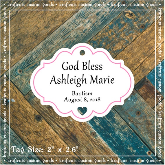 Personalized Baptism, Christening or First Communion God Bless Religious Favor Tags - Baby Girl Pink Border #765 FREE SHIPPING!