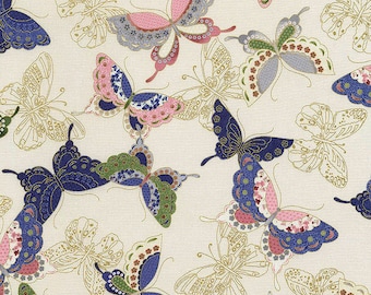 PATTERNED BUTTERFLIES - Cream Asian Japanese Fabric