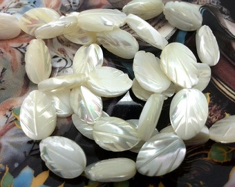 Full Strand 12x9mm White Mother of Pearl Leaf Beads White MOP Two-Sided Leaf Beads